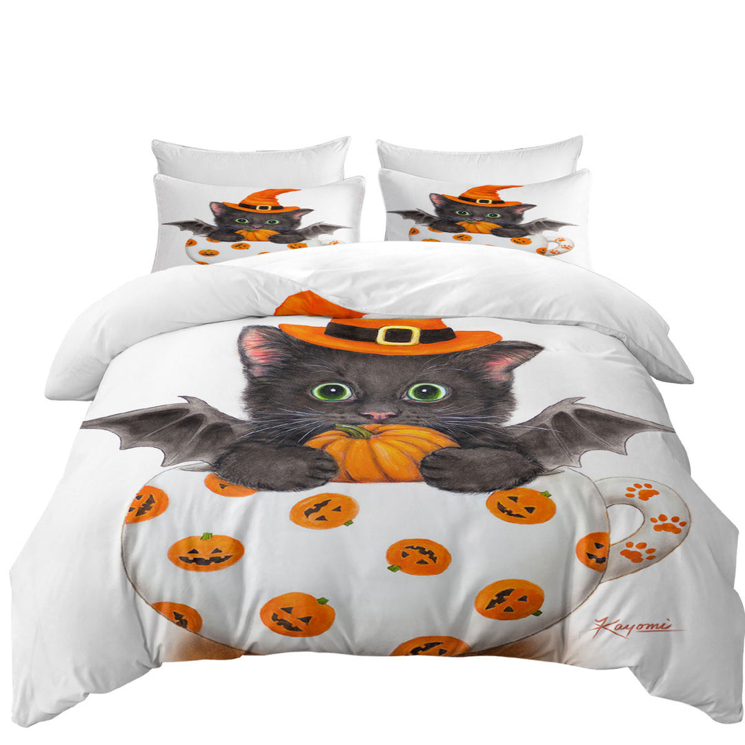 Halloween Cat the Pumpkin Cup Bat Kitten Duvet Cover set