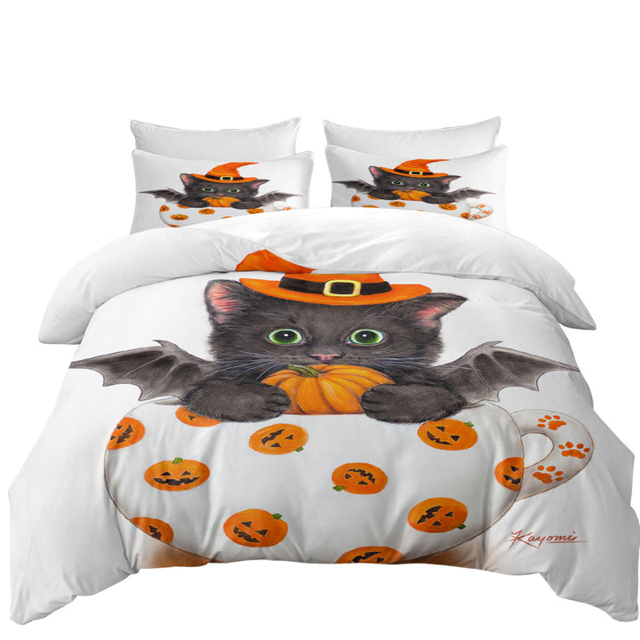 Halloween Cat the Pumpkin Cup Bat Kitten Duvet Cover set