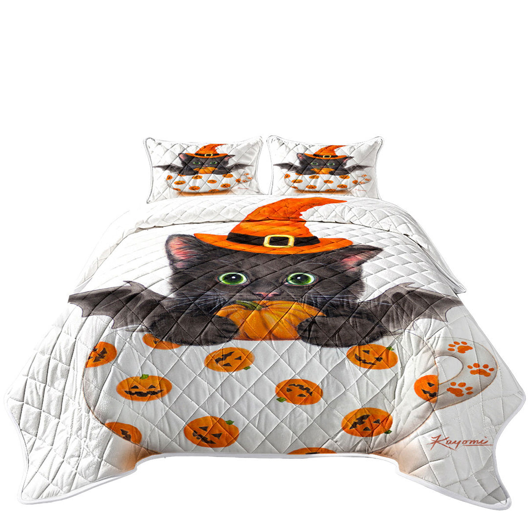 Halloween Cat the Pumpkin Cup Bat Kitten Quilts for Beds