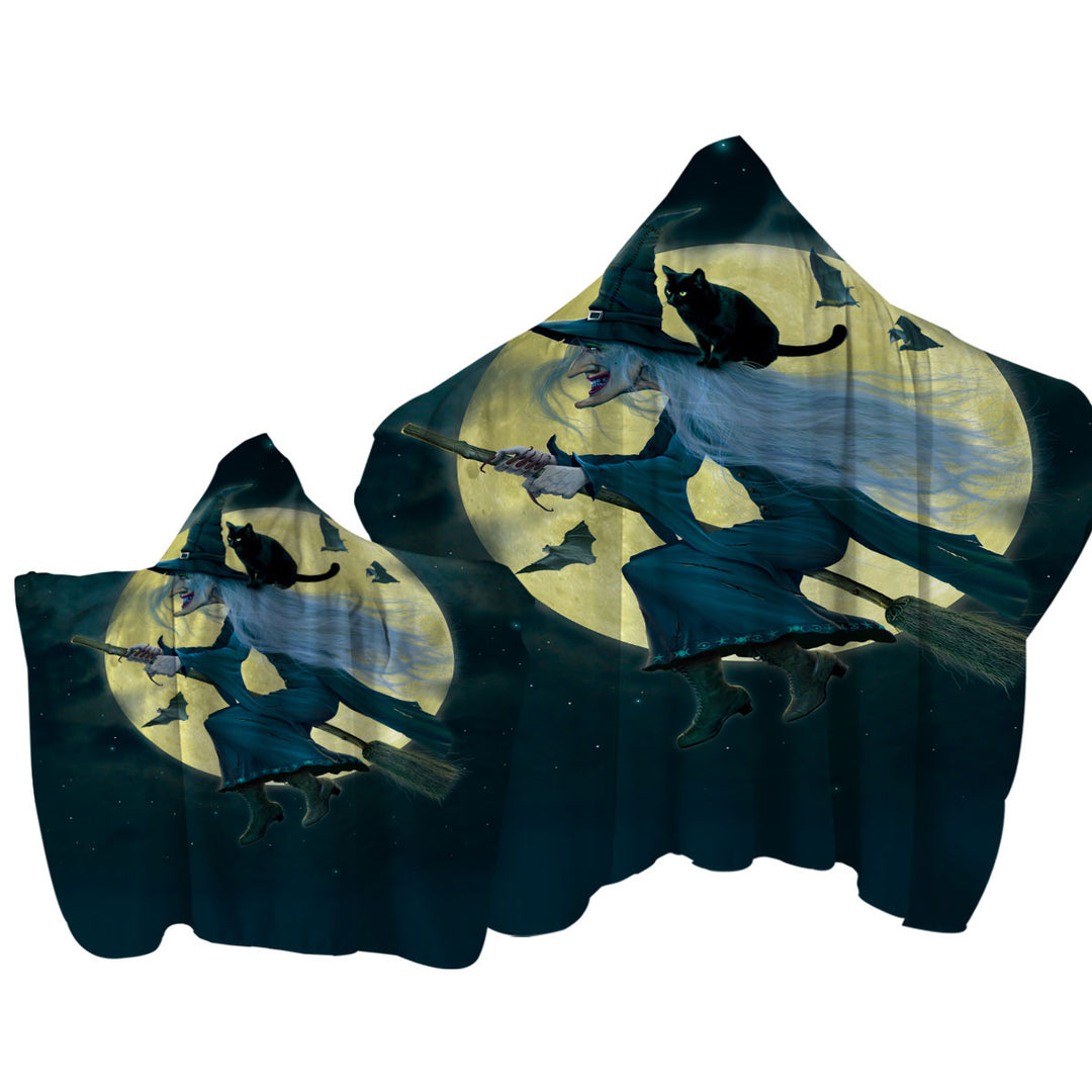 Halloween Cool Moonlight Cat and Witch Towel with Hood