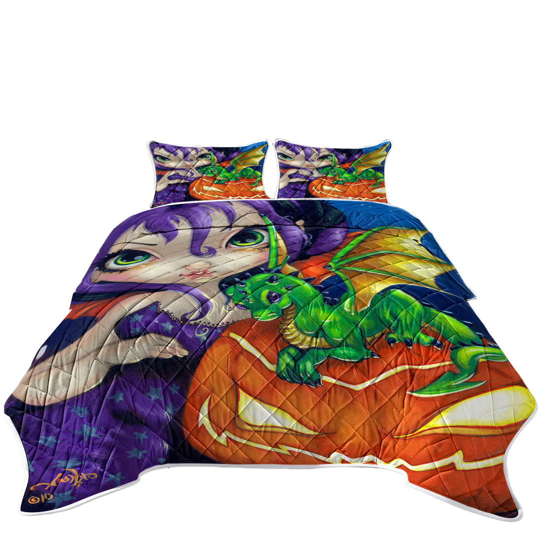 Halloween Darling Dragonling Fairy and Cute Dragon King Size Quilt