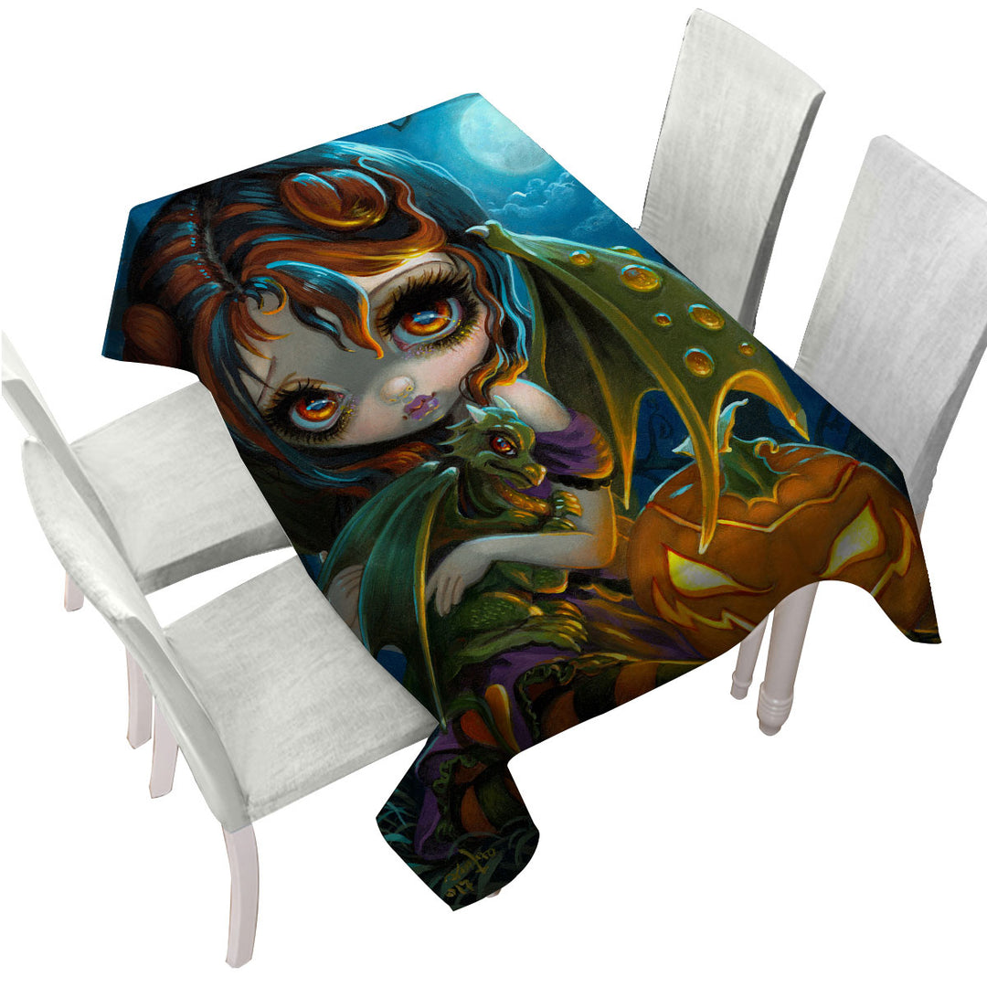 Halloween Dragonling Scary Pumpkin and Dragon Fairy Tablecloths