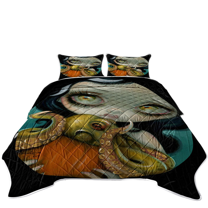 Halloween Gothic Girl Hold Pumpkin with Octopus Coverlet