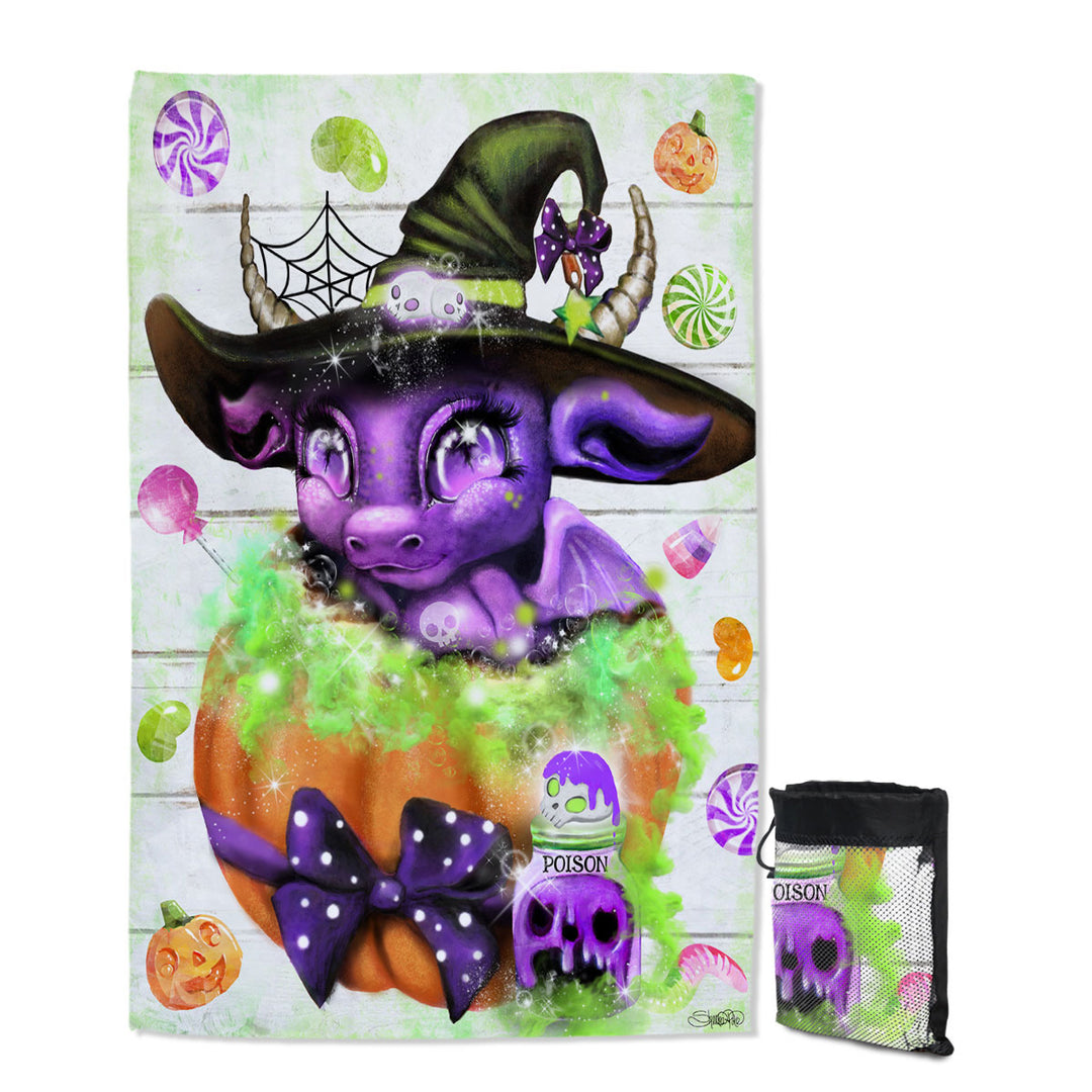 Halloween Quick Dry Beach Towel Witchy Halloween Lil Dragon
