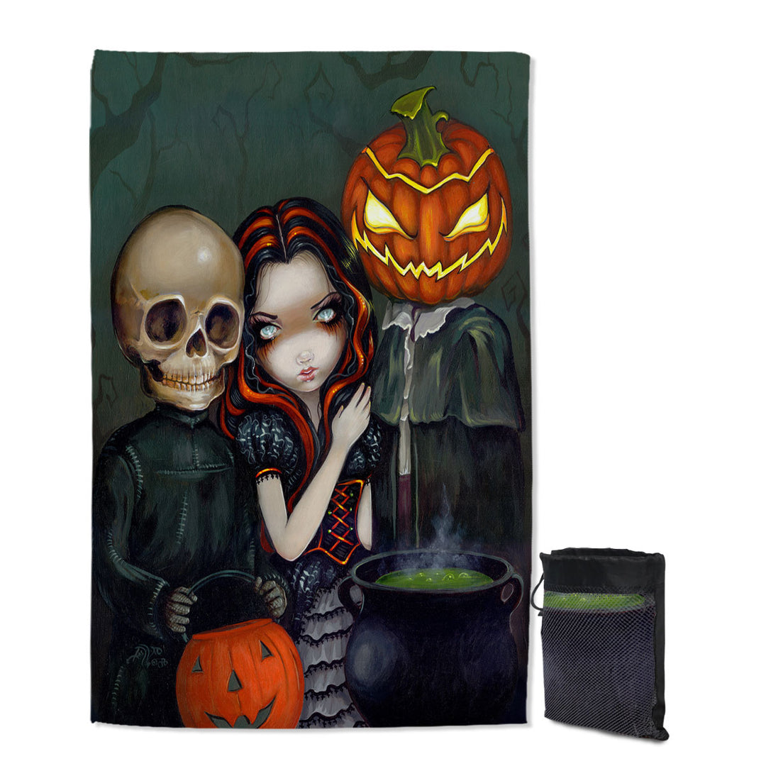 Halloween Swims Towel Out Trick or Treating Witch and Skeleton