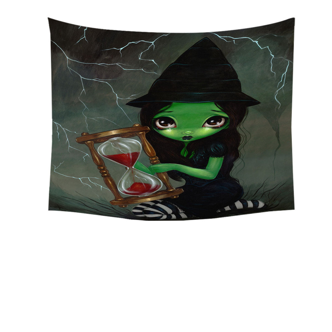 Halloween Theme Wall Decor Wicked Witch and Her Hourglass Tapestry