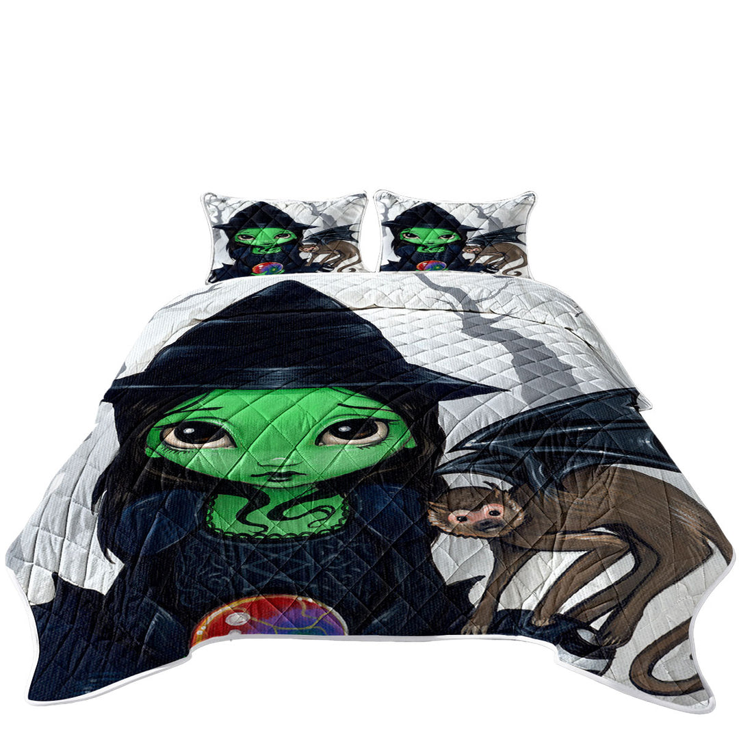 Halloween Theme Wicked Witch and Her Flying Monkey California King Quilt Sets