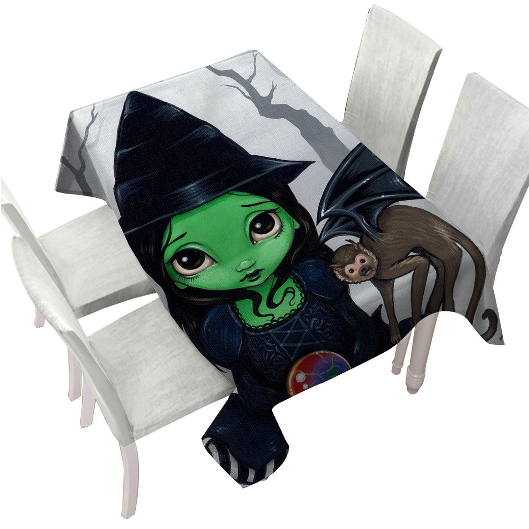 Halloween Theme Wicked Witch and Her Flying Monkey Tablecloths