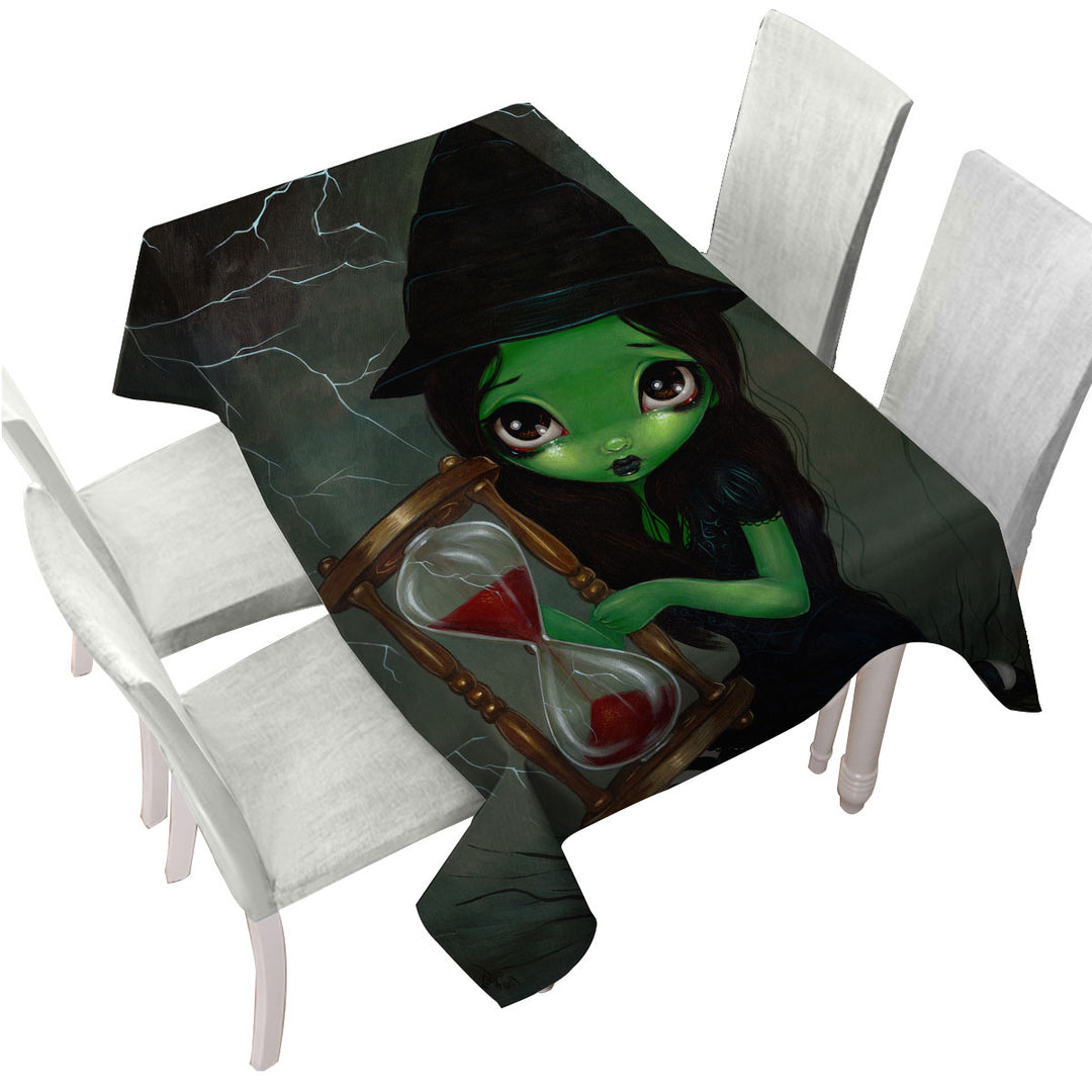 Halloween Theme Wicked Witch and Her Hourglass Table Cover