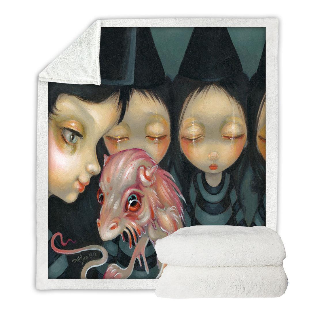 Halloween Throw Blanket Witchy Sisters the Pet Bizarre Dragon