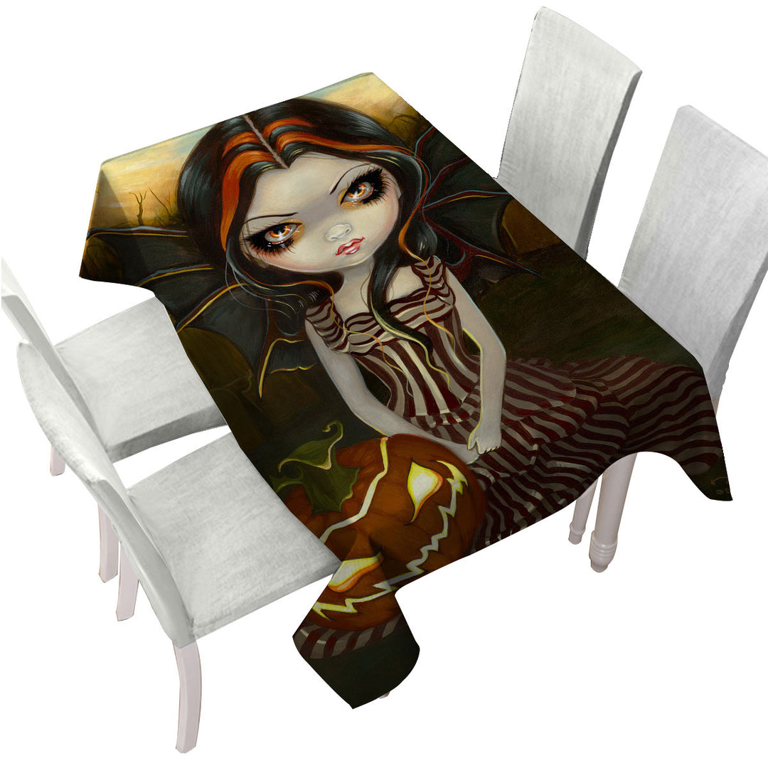 Halloween Twilight Scary Pumpkin Winged Beauty Girl Custom tablecloths