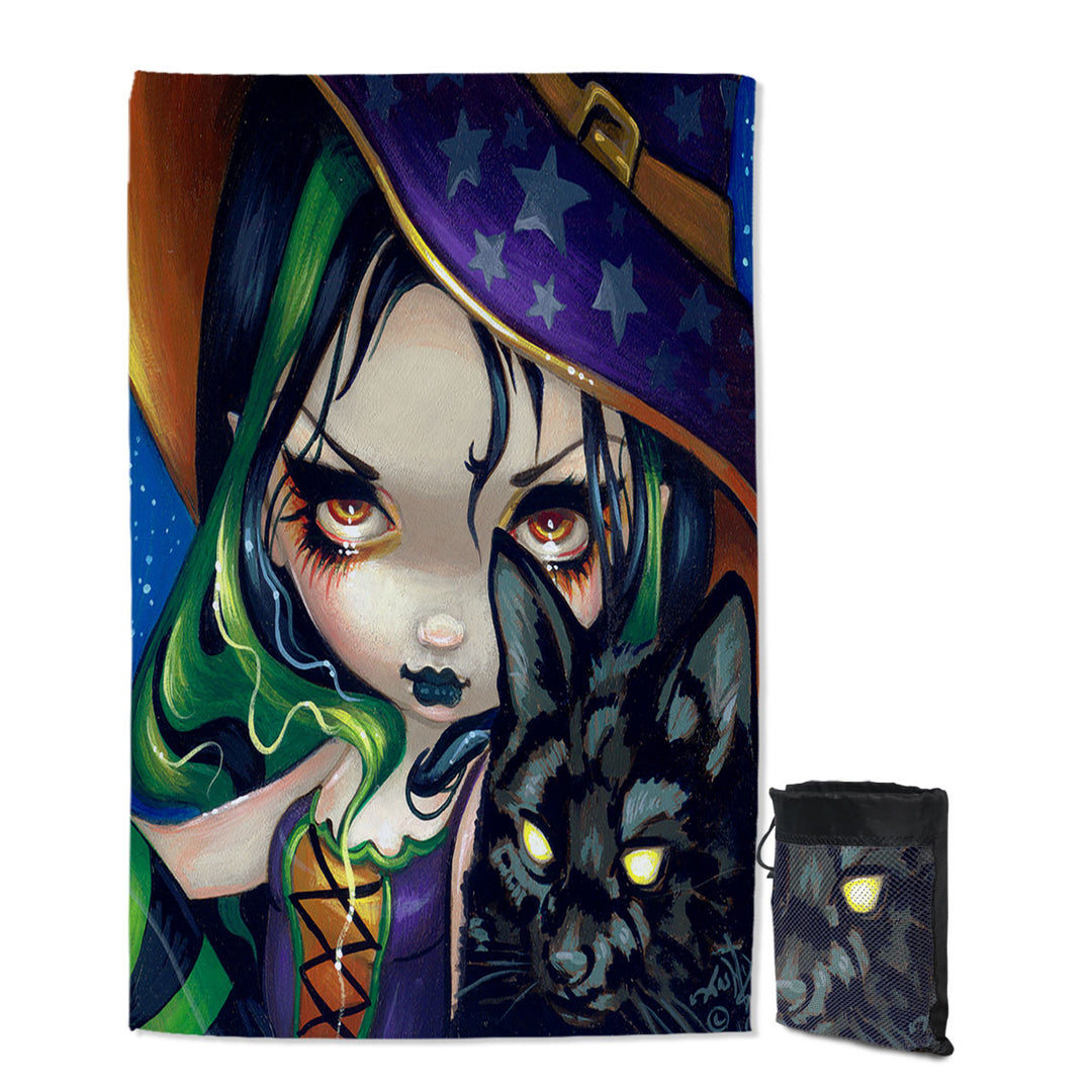 Halloween Witch Giant Beach Towel Faces of Faery _114 Halloween Witch Girl and Cat