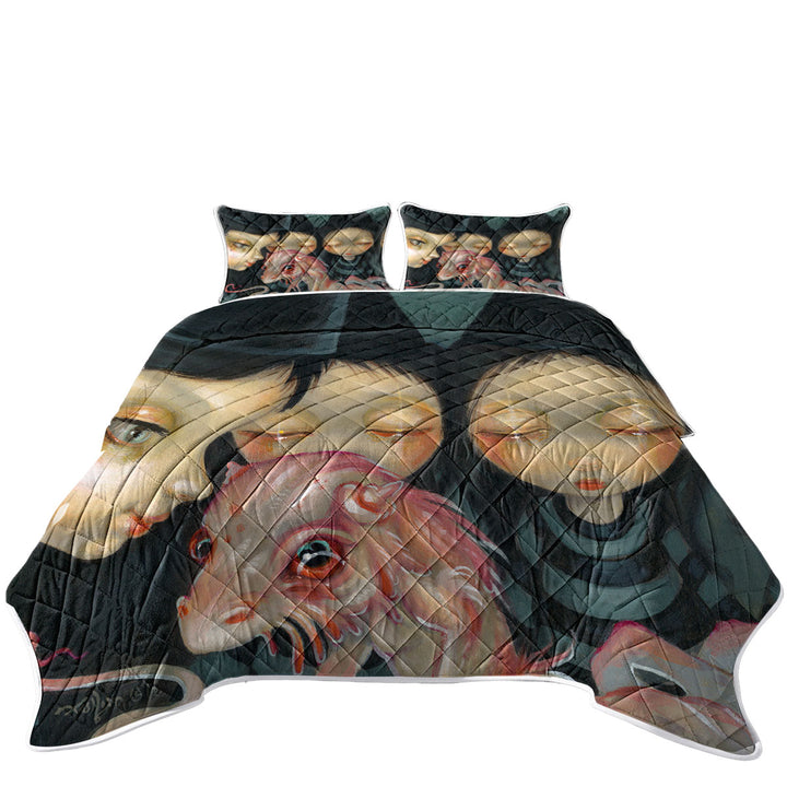 Halloween Witchy Sisters the Pet Bizarre Dragon Coverlet