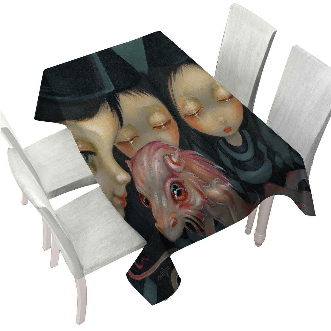 Halloween Witchy Sisters the Pet Bizarre Dragon Table Cover