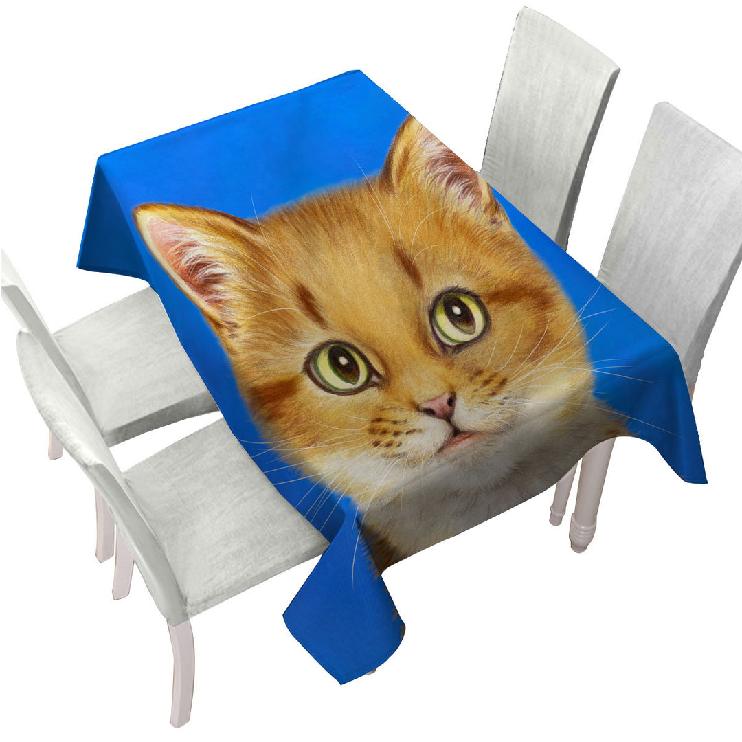 Handsome Ginger Cat over Blue Custom tablecloths