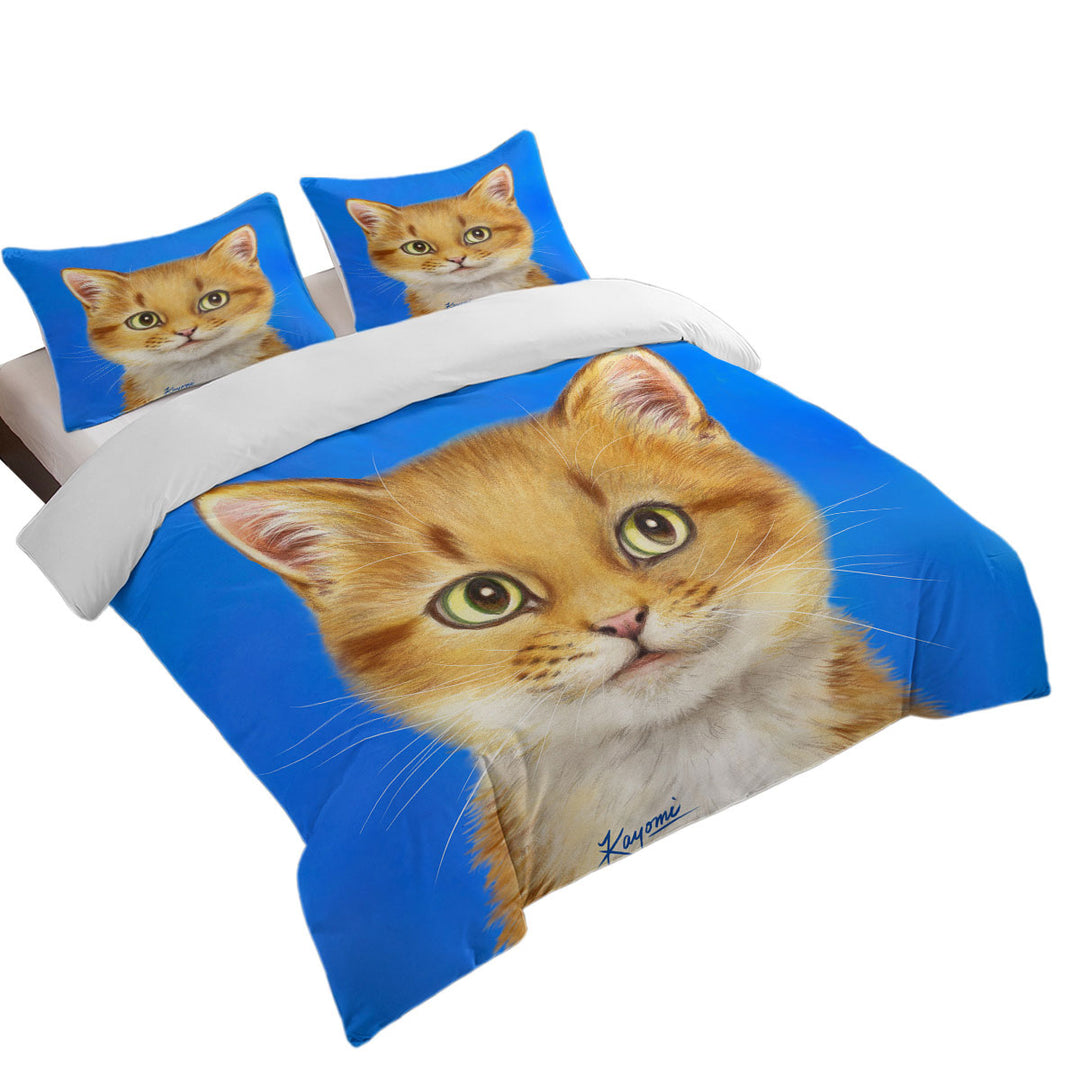 Handsome Ginger Cat over Blue King Quilt Cover