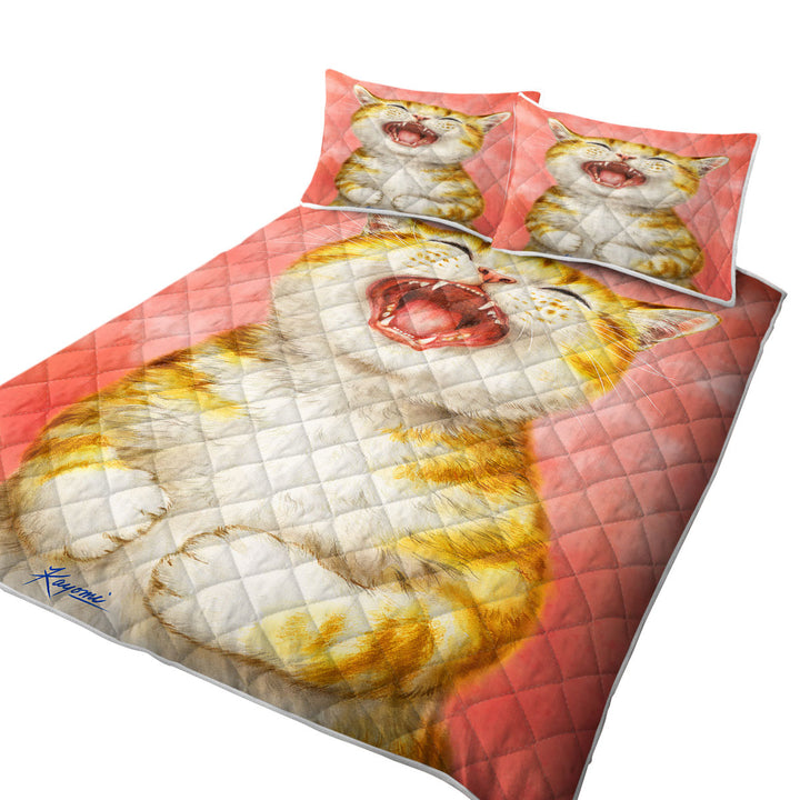Happy Kitten Laughing Cute Ginger Cat Coverlets