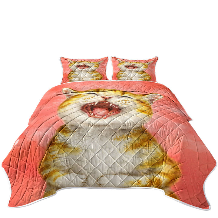 Happy Kitten Laughing Cute Ginger Cat King Size Quilt Sets