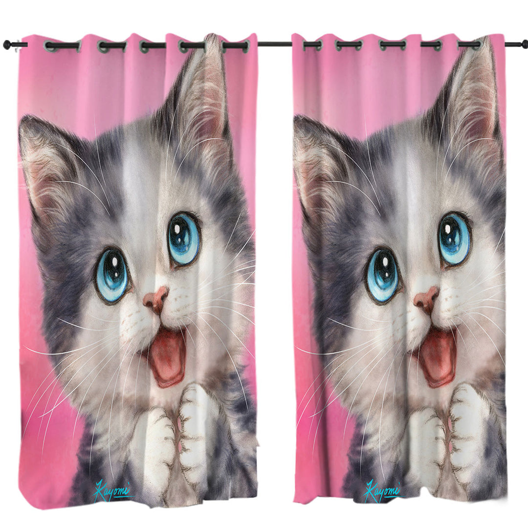 Happy Little Kitty Cute Cats Prints Curtains for Bedroom