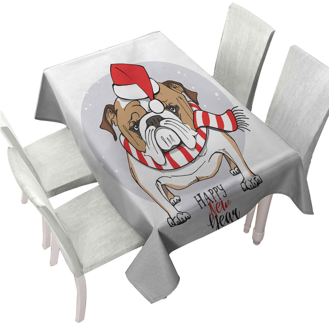 Happy New Year Funny Christmas Tough Bulldog Tablecloths