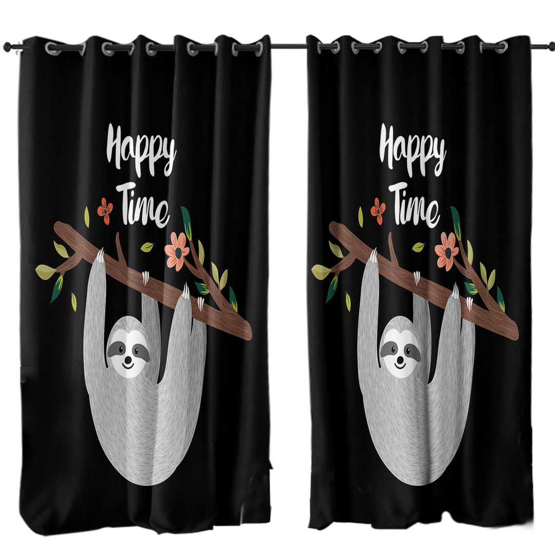 Happy Time Cute Sloth Window Curtains