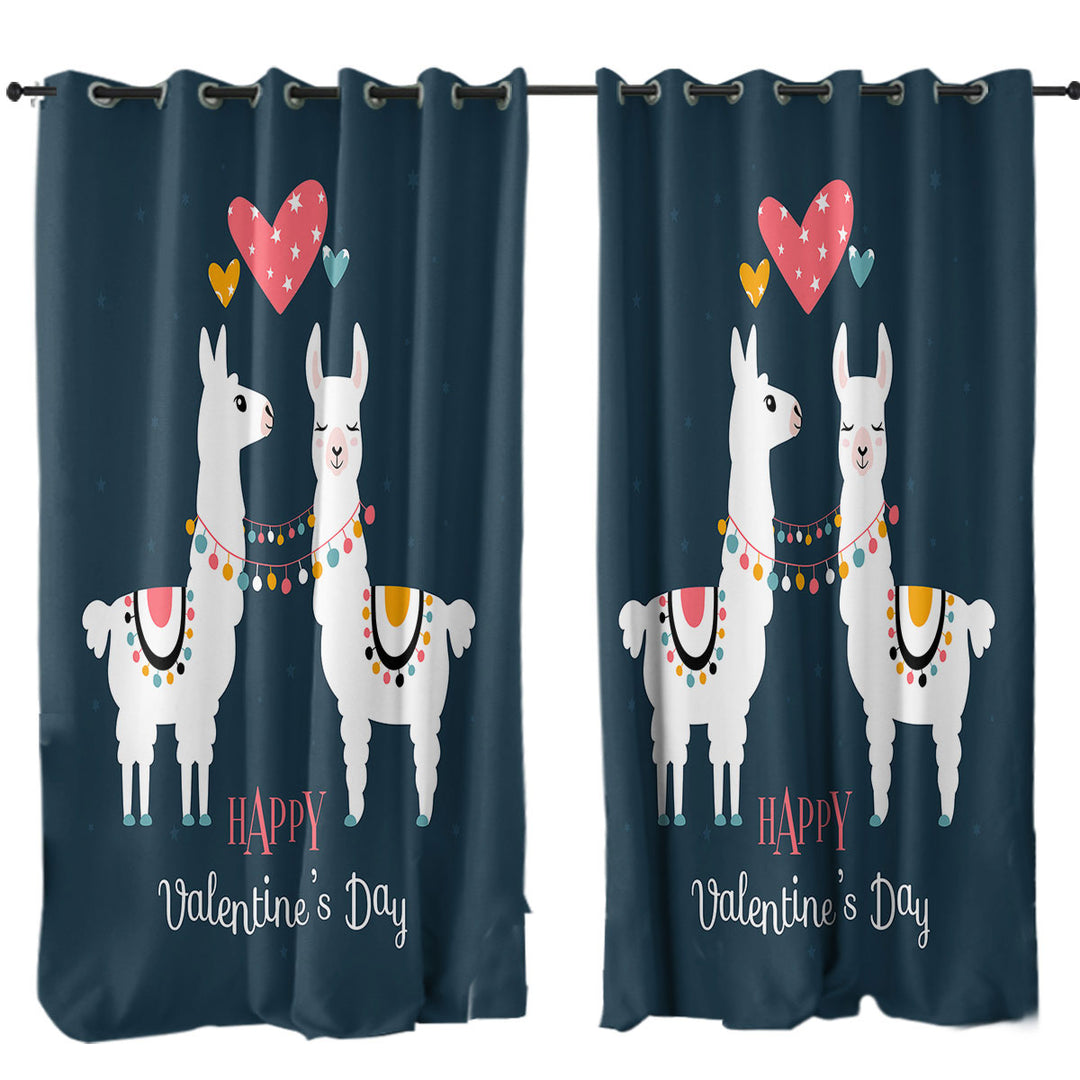 Happy Valentines Day Loving Llamas Curtains