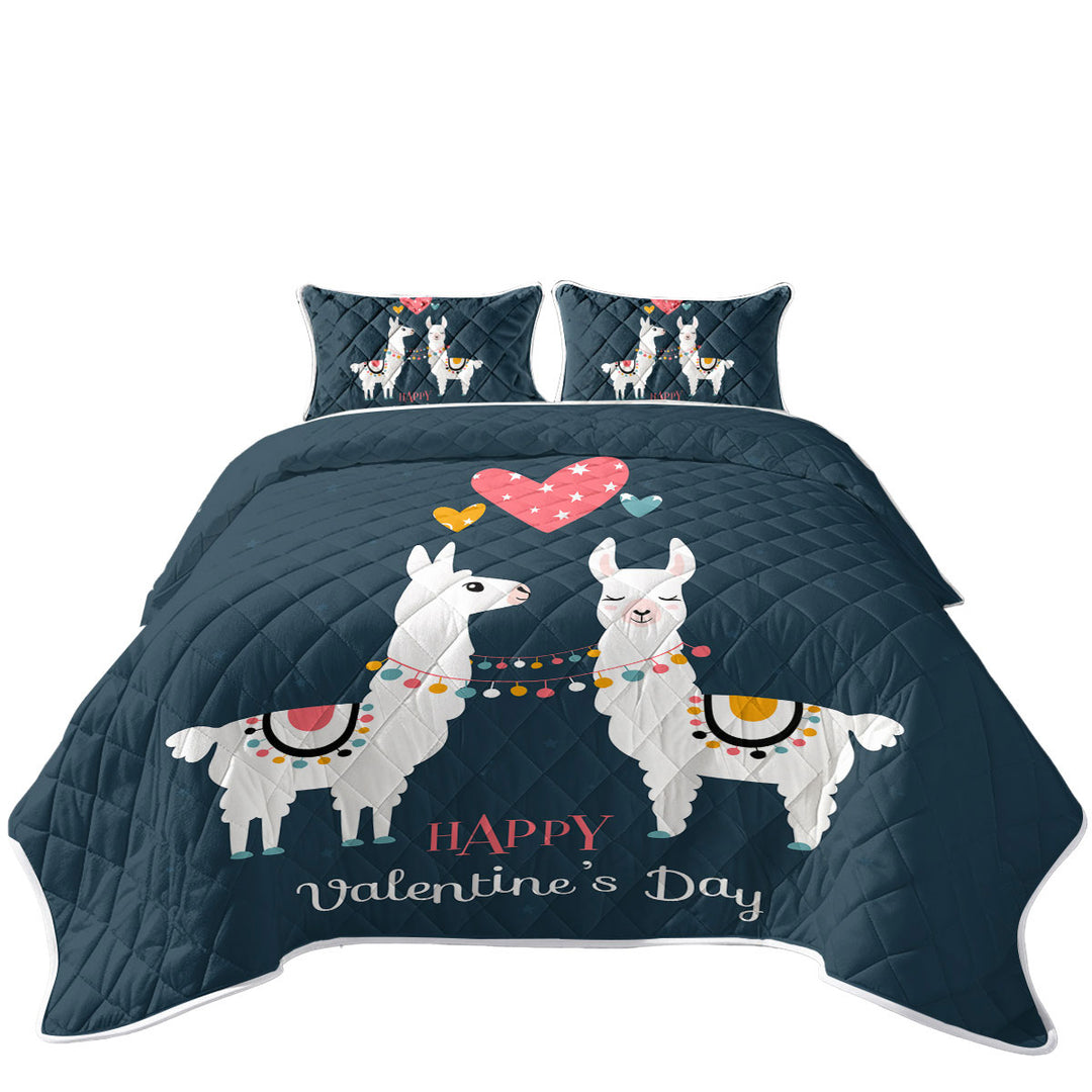 Happy Valentines Day Loving Llamas King Size Quilt Sets
