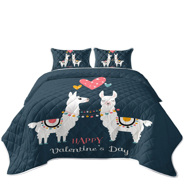 Happy Valentines Day Loving Llamas King Size Quilt Sets