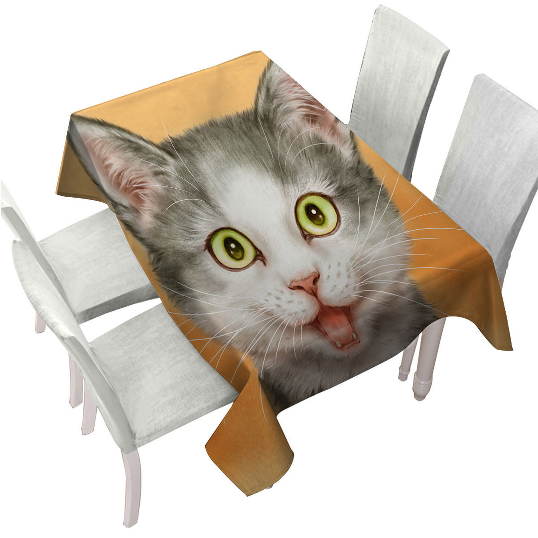 Happy and Joyful Grey Kitten over Orange Custom table cloth