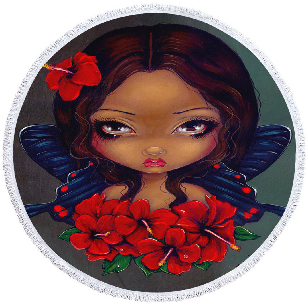 Hawaiian Tropical Red Hibiscus Fairy Beach Towels