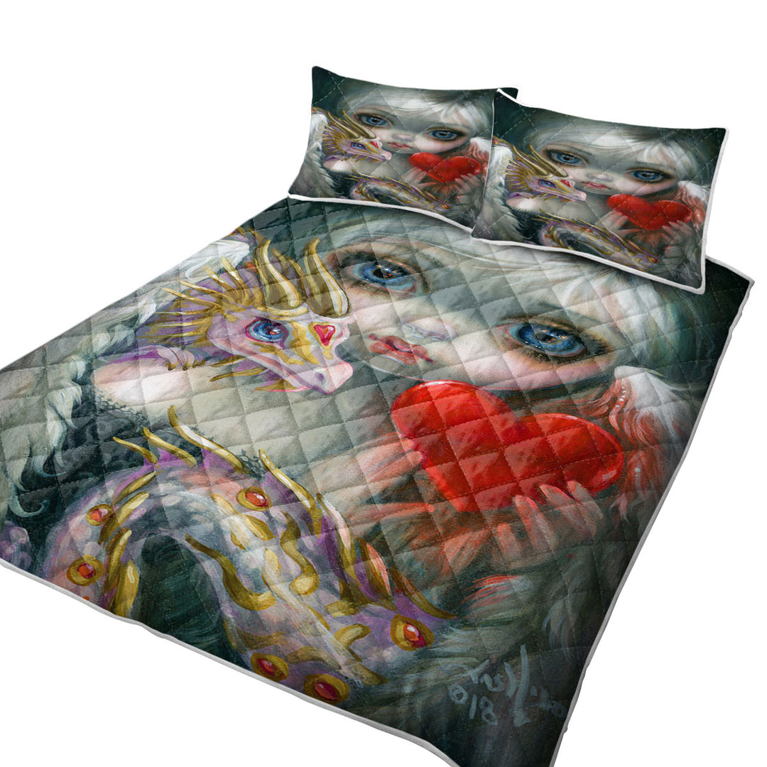 Heart Lovely Girl a Dragonling Valentine Coverlet