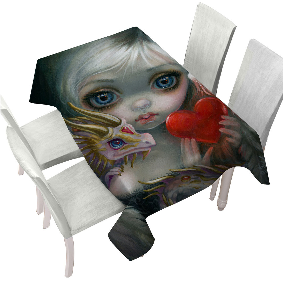 Heart Lovely Girl a Dragonling Valentine Tablecloth