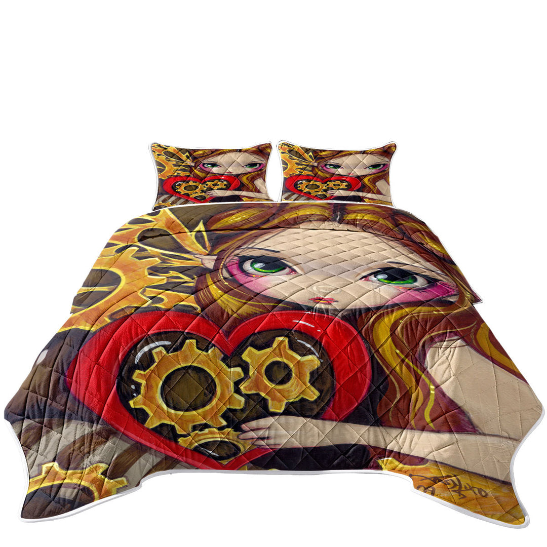 Heart Lovley Girl a Clockwork Valentine King Quilt