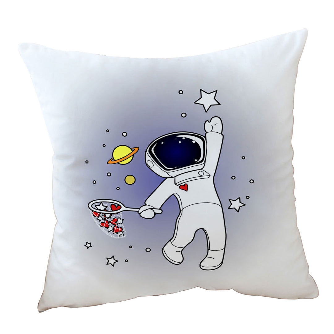 Hearts and Stars Catching Astronaut Cushion Cover