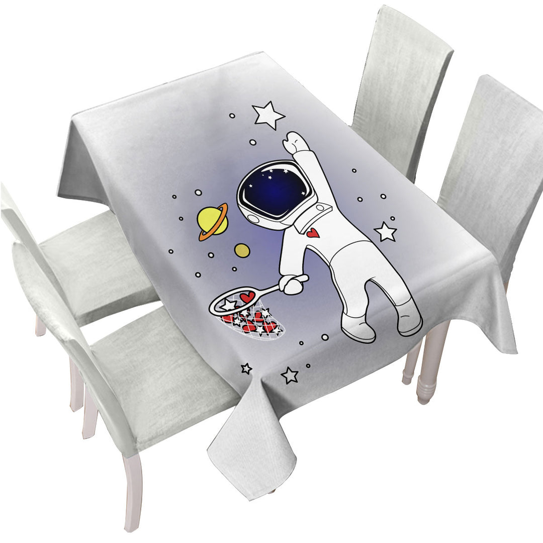 Hearts and Stars Catching Astronaut Tablecloths