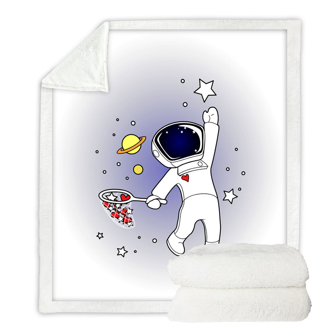 Hearts and Stars Catching Astronaut Throw Blanket