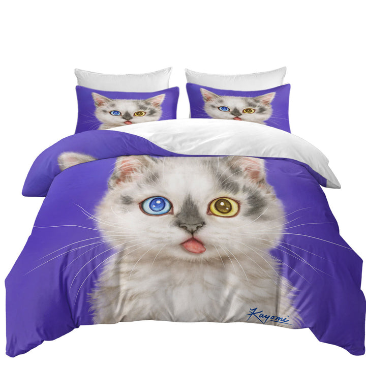 Heterochromia Eyes White Grey Kitty Cat Bed Covers