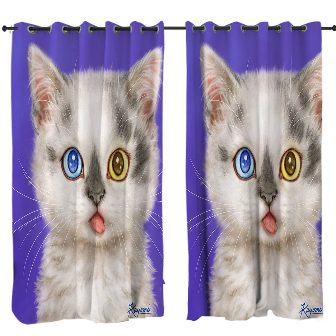 Heterochromia Eyes White Grey Kitty Cat Drapes
