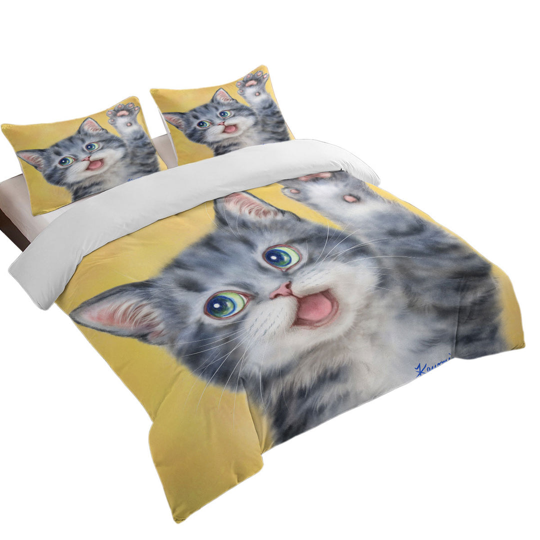 Hi Happy Cute Grey Kitty Cat Comforter Cover