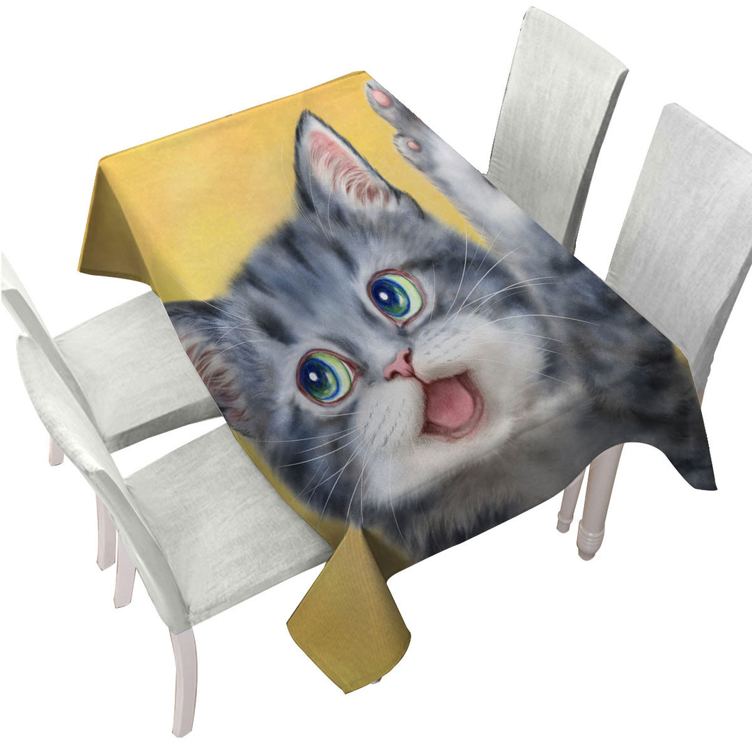 Hi Happy Cute Grey Kitty Cat Custom table Covers