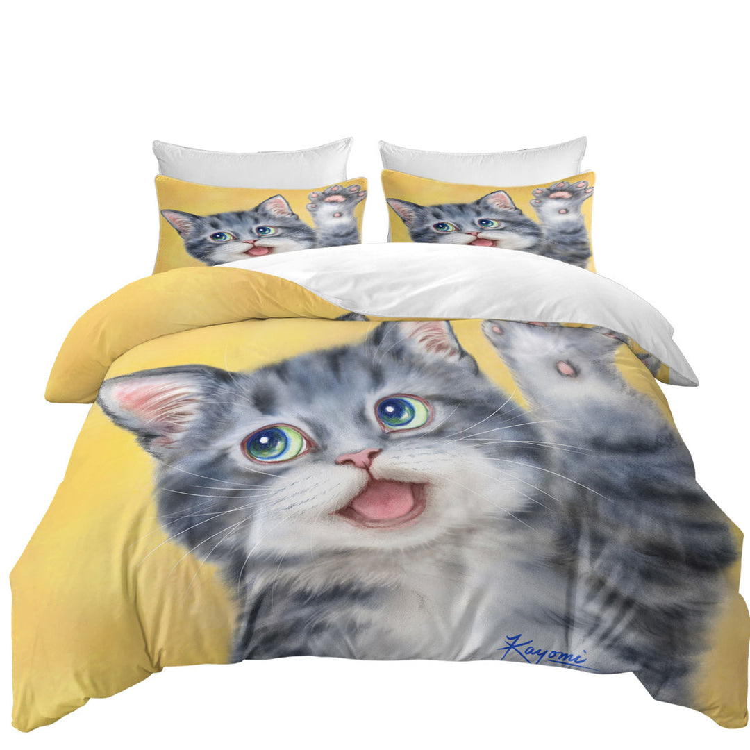 Hi Happy Cute Grey Kitty Cat Duvet Cover