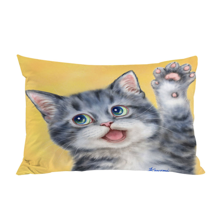 Hi Happy Cute Grey Kitty Cat Pillowcases