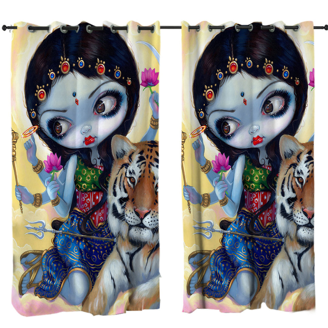 Hindu Goddess Maiden Durga and the Tiger Curtains