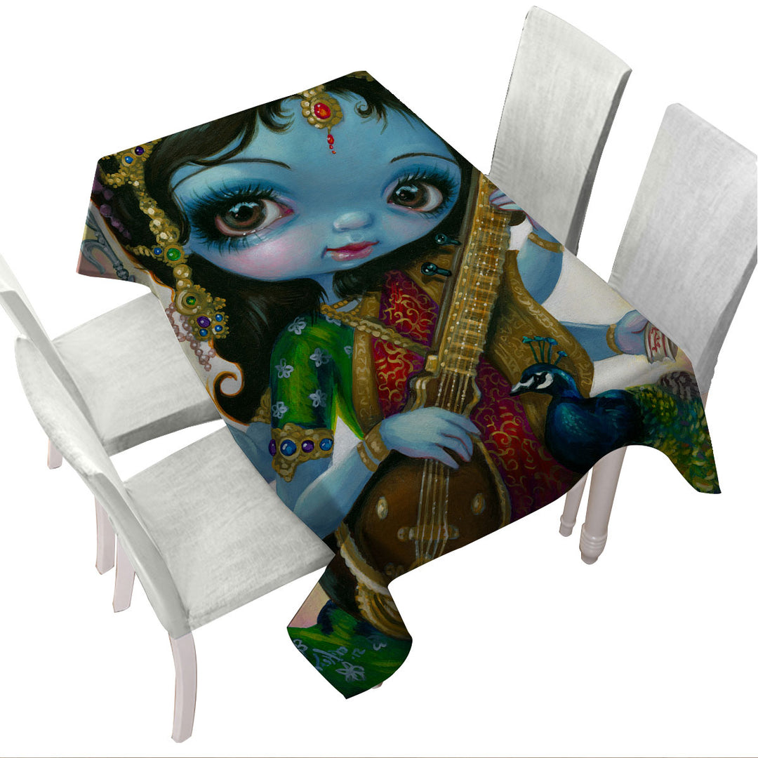 Hindu Goddess Saraswati Playing Veena Custom table Covers