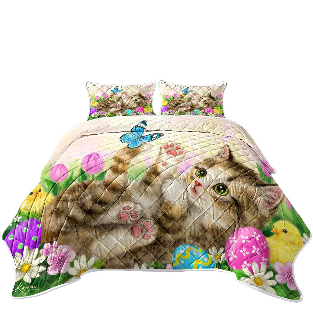 Holiday Kitten and Chicks in the Easter Garden Quilts for Beds