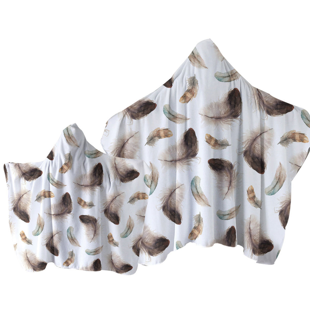 Hooded Beach Towel with Brown Feathers