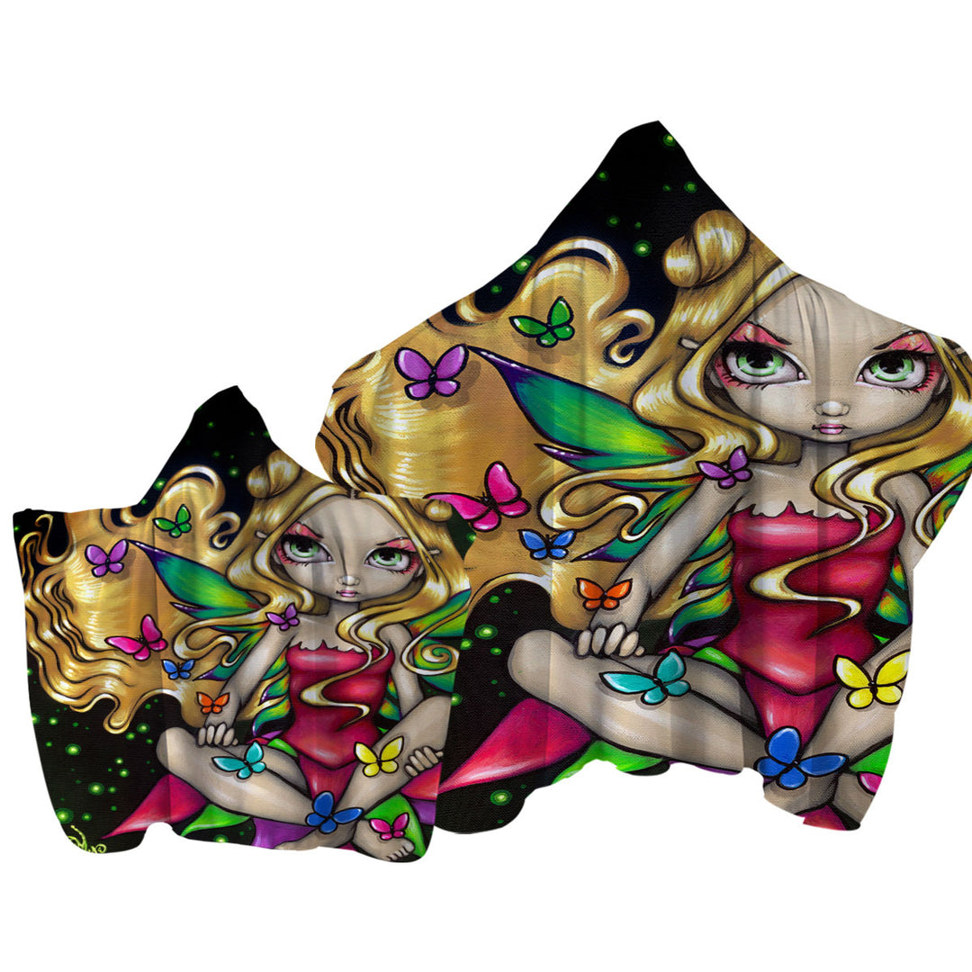 Hooded Beach Towel with Colorful Painting Butterfly Princess