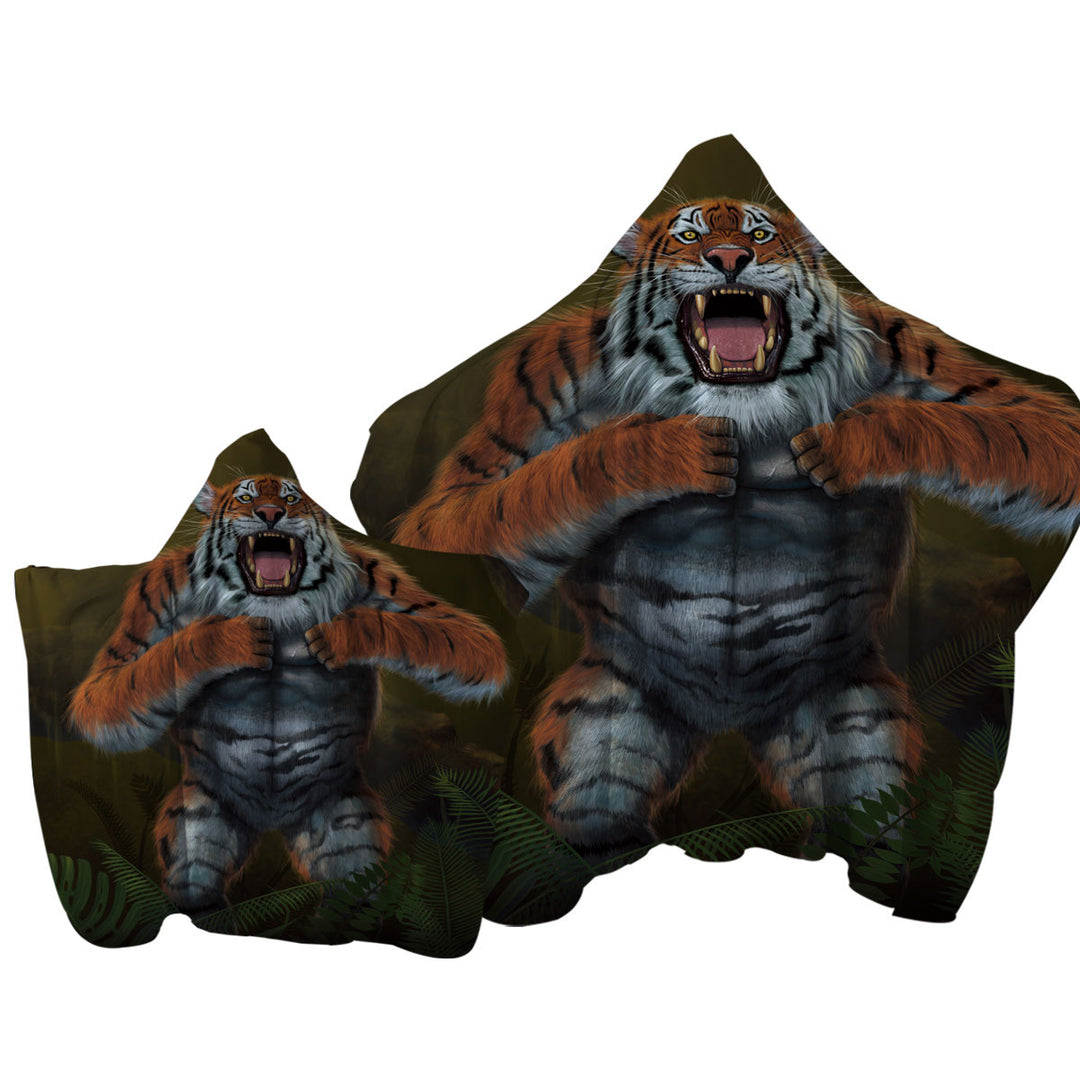 Hooded Beach Towel with Cool Animal Art Tigerilla Gorilla vs Tiger