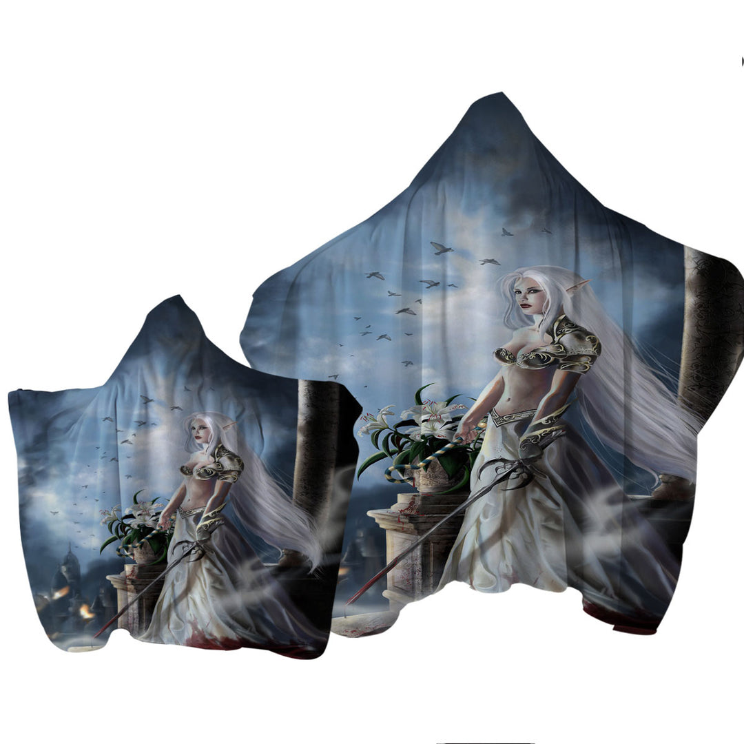Hooded Beach Towel with Cool Fantasy Art the Prophecy Beautiful Elf Girl