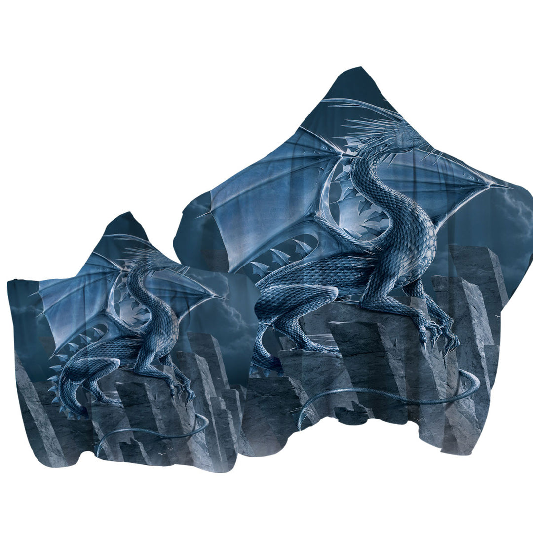 Hooded Beach Towel with Fantasy Art Silver Dragon